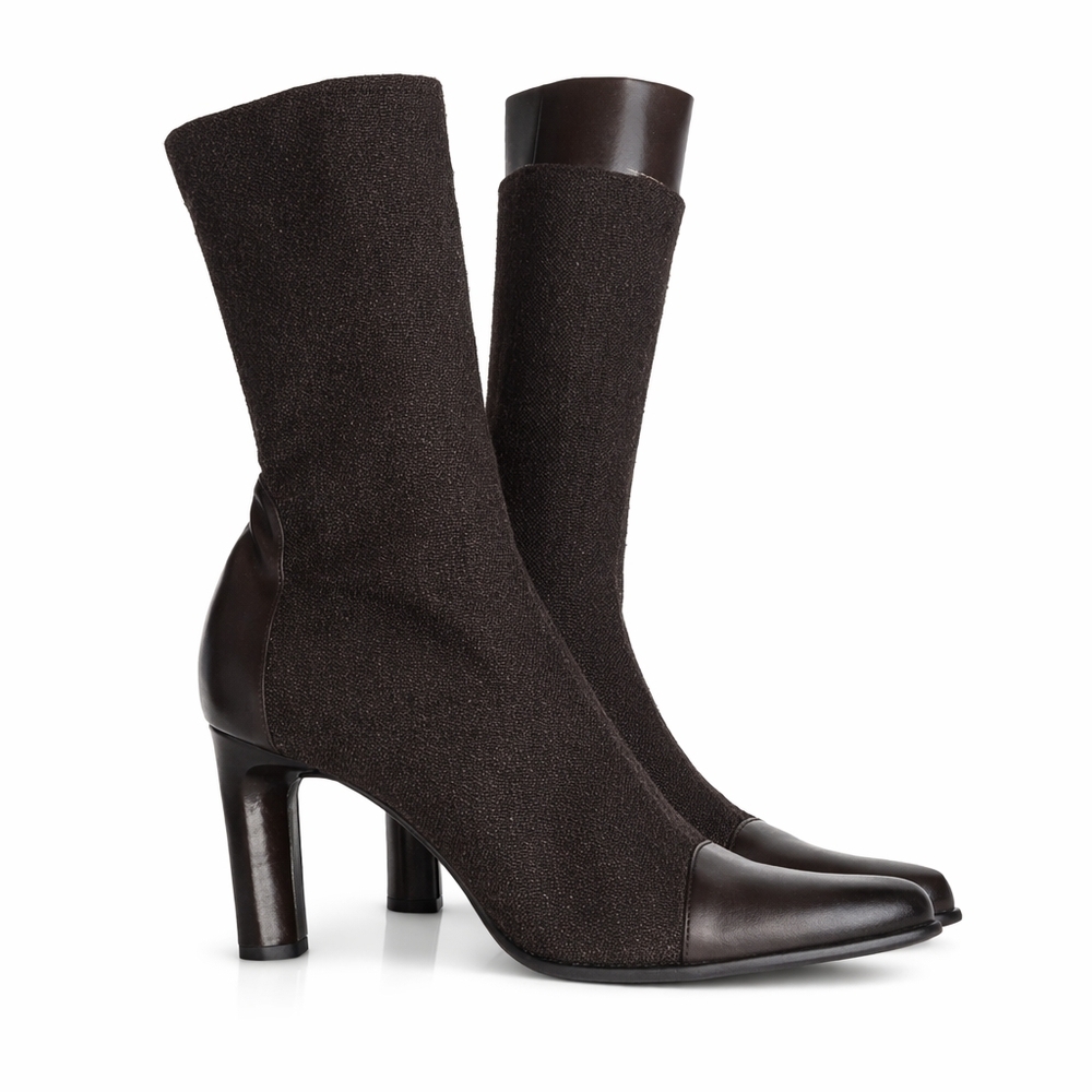 Andre Assous mixed material and leather fashion heeled boots 9.5